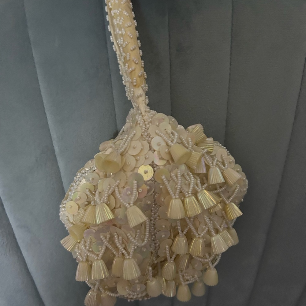 White and cream Vintage handmade purse sequences